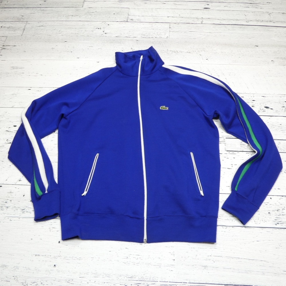 VINTAGE Izod Lacoste Tracksuit Mens XL Blue Acrylic Full Zip Embroidered Logo 80 - Picture 2 of 13